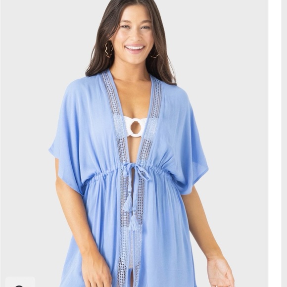 Roxy Small NWT Light Blue Crochet-Trim Swim Coverup - Picture 3 of 4